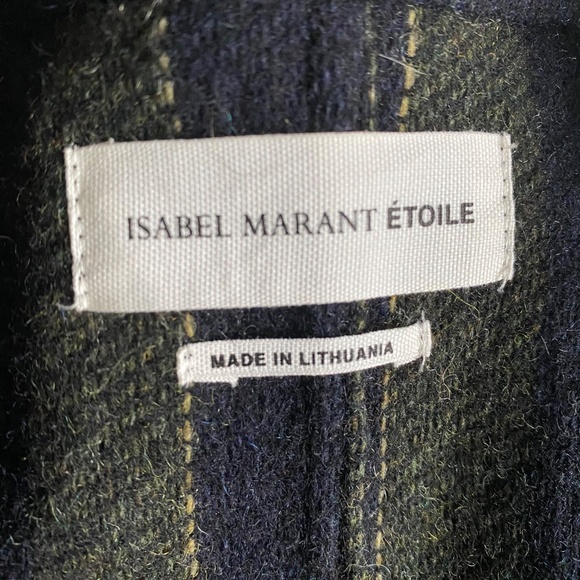 Isabel Marant navy/charcoal striped fitted wool jacket w/ raw edge detail  Sz L - Picture 9 of 13